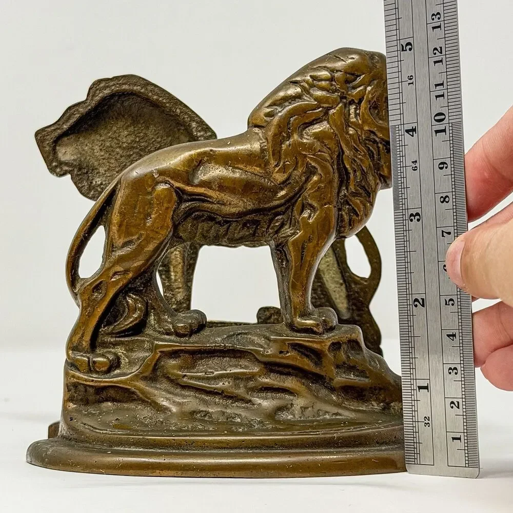Antique Cast Iron Lion Bookends Pair Bronzed Art Deco Style Library Decor - Picture 7 of 8